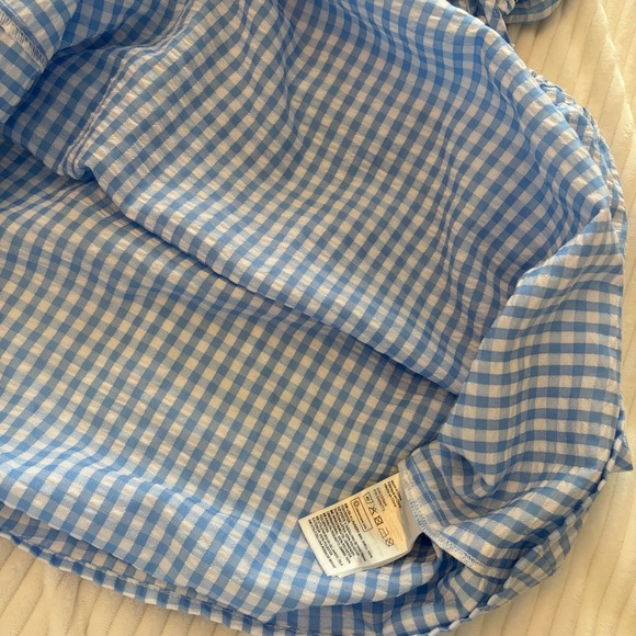 H&M Blue Gingham Cut-Out Mini Dress Puff Sleeve Tie Back Summer Dress Size M - Picture 6 of 7